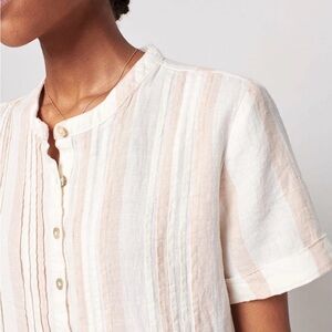 Faherty Striped Cream & Blush Short-Sleeve Button Front Women's Dress